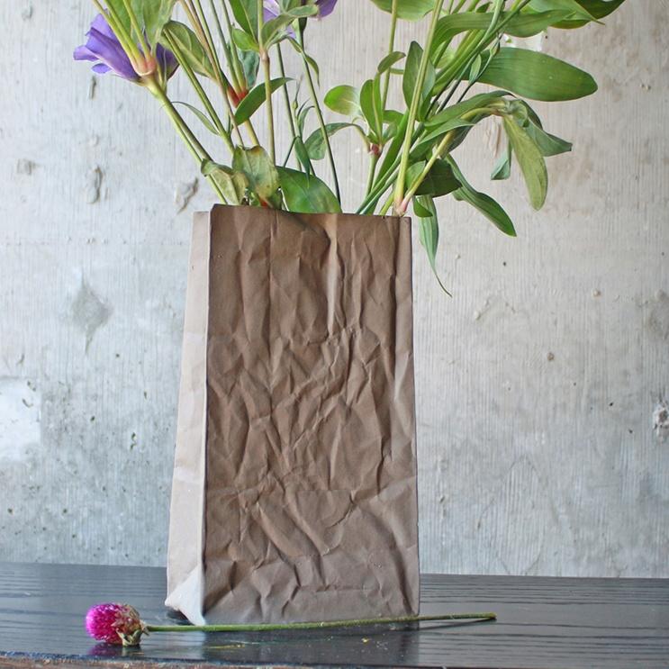 Ceramic Brown Paper Bag Vase, Flowers