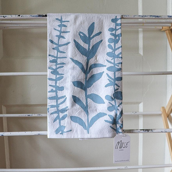 Flour Sack Towel Blue Tea Towel Kitchen Towel Eucalyptus Print